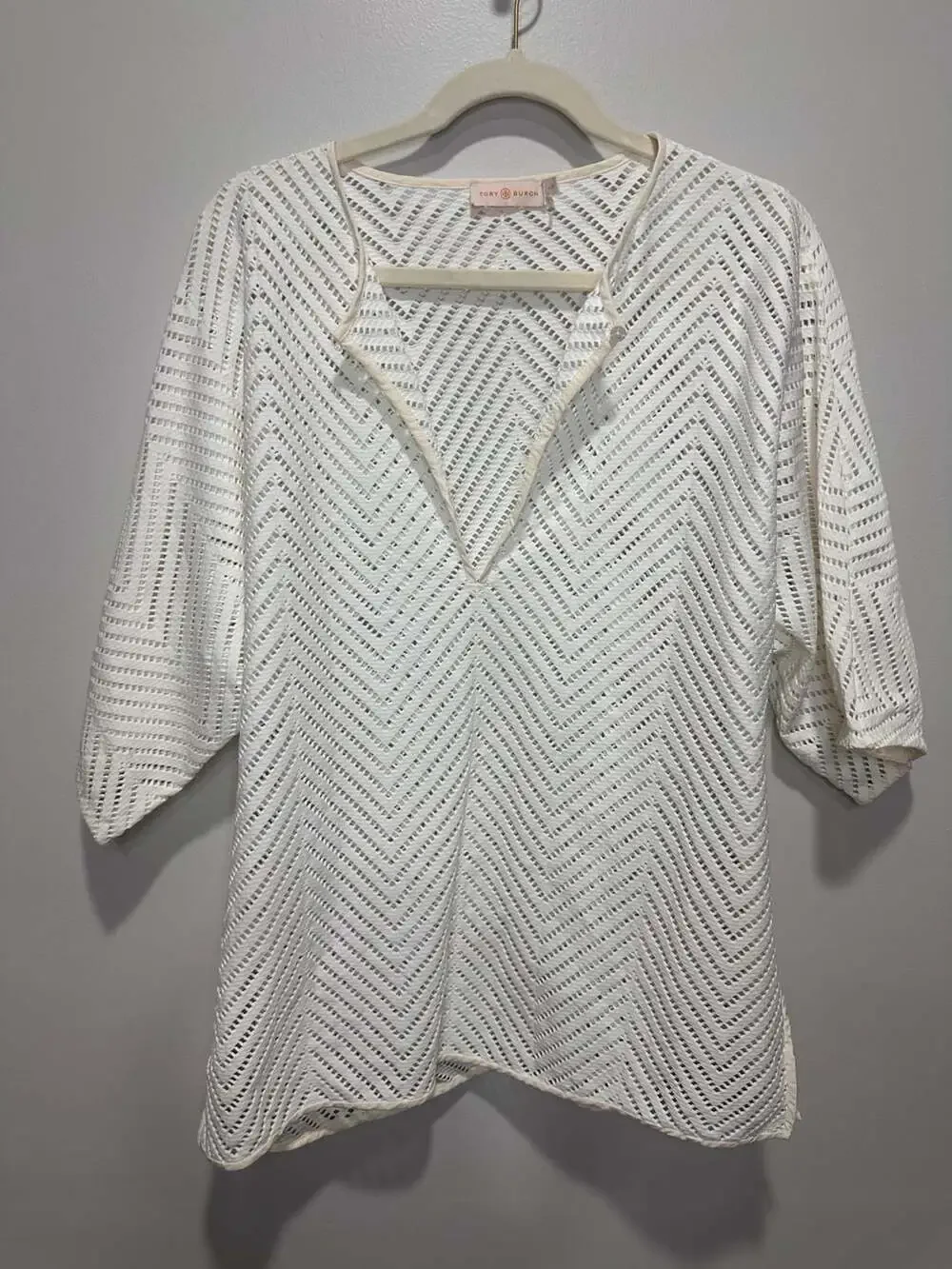 Tory Burch White Chevron Crochet Tunic Cover-Up Size L/G